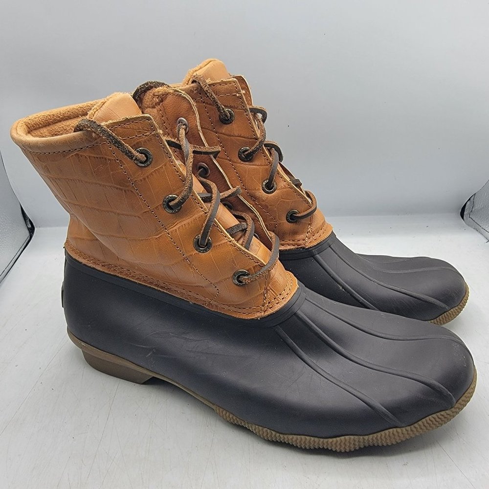 Sperry Saltwater Womens 8.5 Brown Croc Leather Duck Boots Casual STS86700